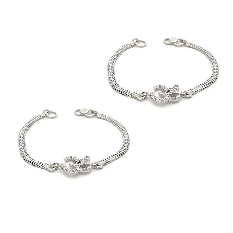 Elegant OM Chain Bracelet in Gold and CZ - Set of 2.