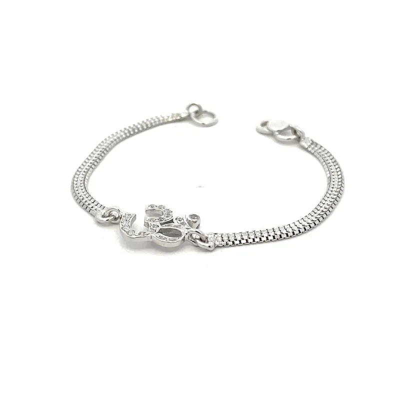 Elegant OM Chain Bracelet in Gold and CZ - Set of 2.