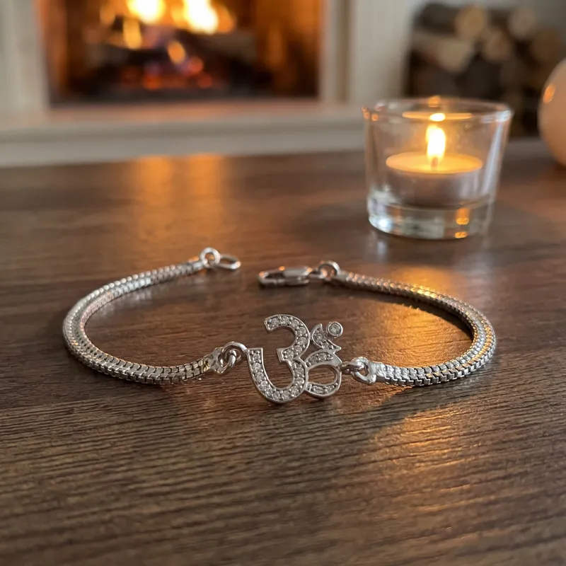 Elegant OM Chain Bracelet in Gold and CZ - Set of 2.