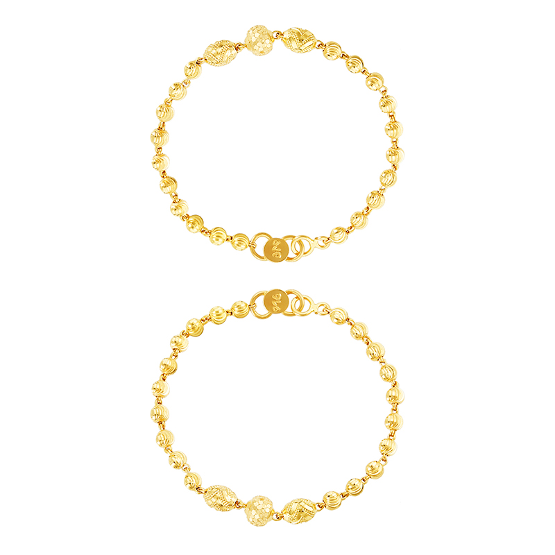 22K Yellow Gold Beaded Baby Bangle Set of 2