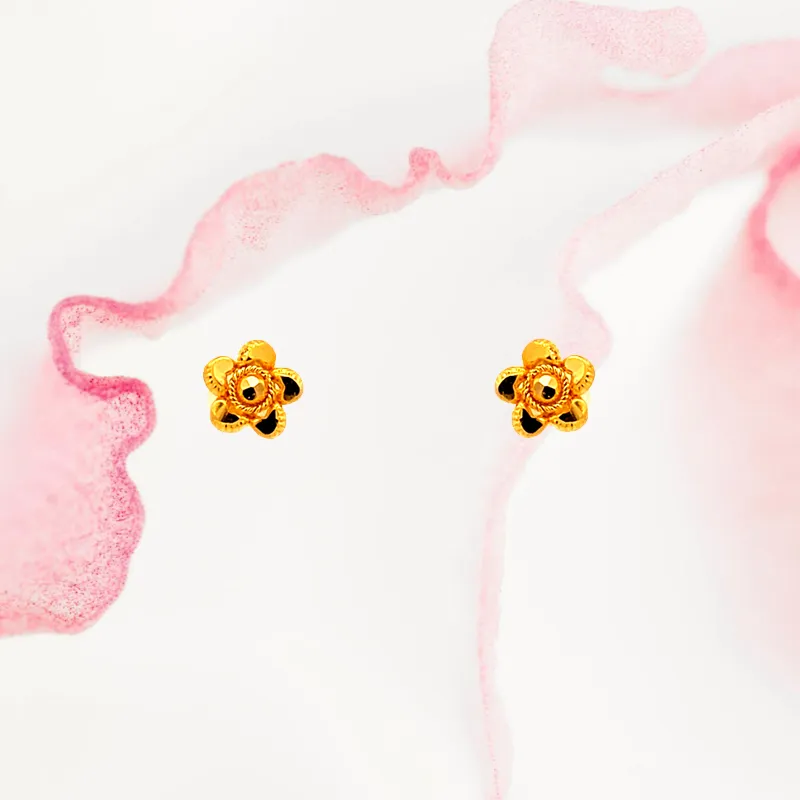 Elegant 22k Yellow Gold Teeny Tiny Floral Screw Back Stud Earrings