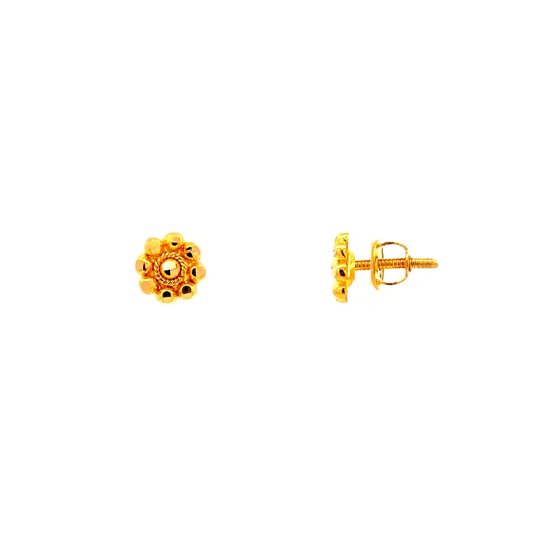 Beautiful 22k Yellow Gold Floral Screw Back Mini Stud Earrings for Her