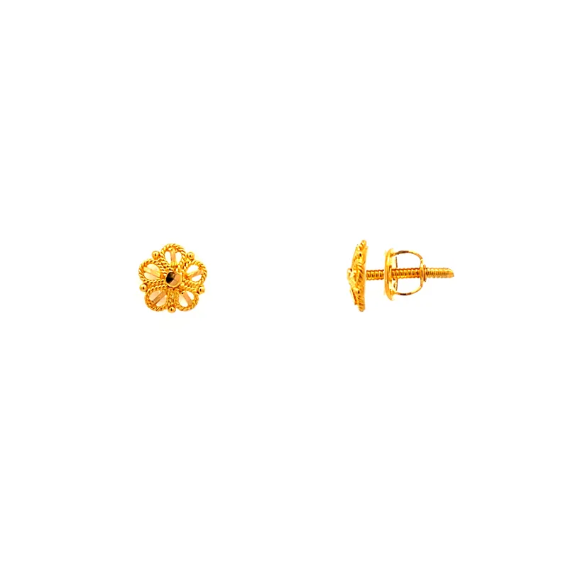 Delicate 22k Yellow Gold Floral Micro Stud Earrings with Secure Screw Backs