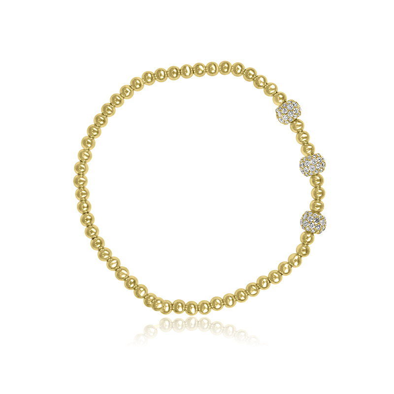 18K Yellow Gold beads Bracelet with Diamonds