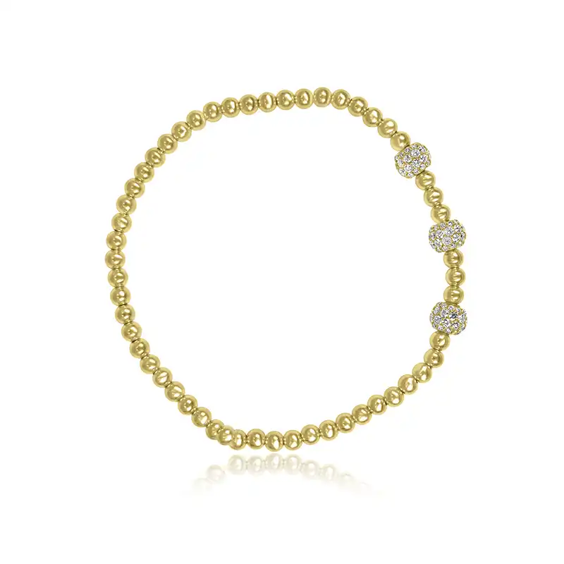 18K Yellow Gold beads Bracelet with Diamonds