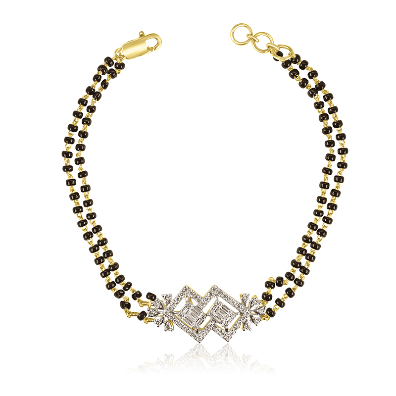 18K Gold Diamond Bracelet with black beads