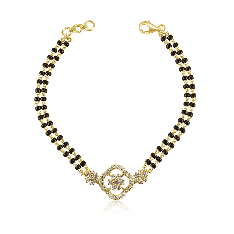 18K Gold Diamond Bracelet with black beads