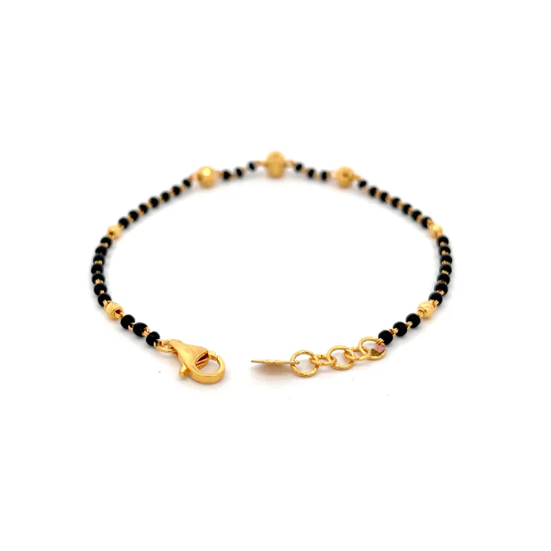 Elegant 22k Yellow Gold Bracelet with Black Beads, Size 7.5 Inch