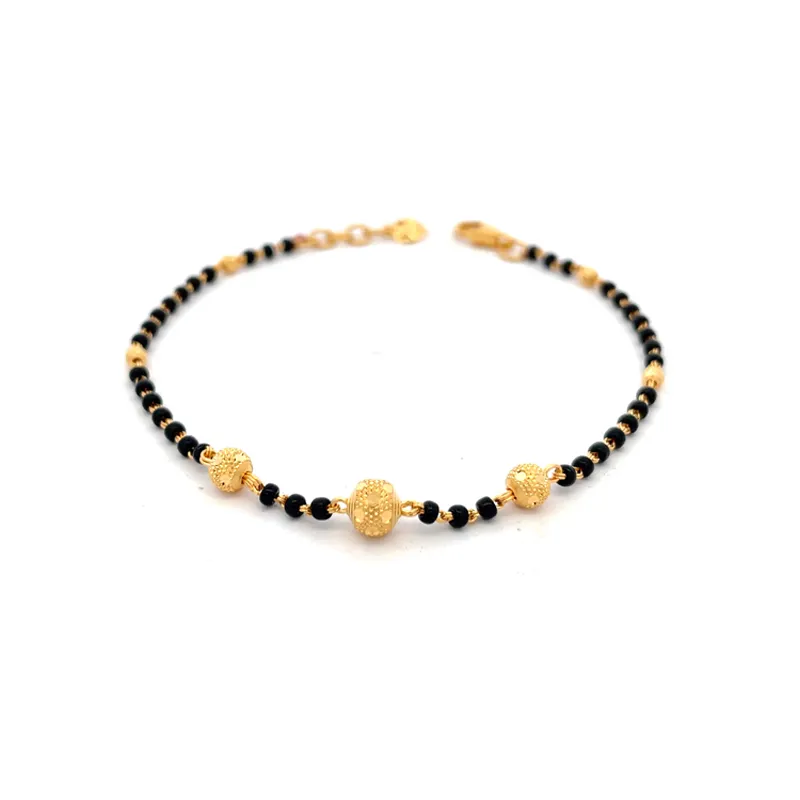 Elegant 22k Yellow Gold Bracelet with Black Beads, Size 7.5 Inch