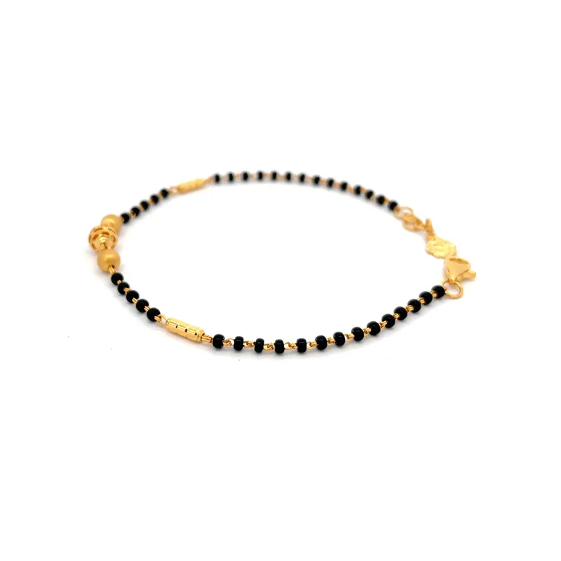 22k Yellow Gold Bracelet with Black Beads Size 7.5 Inch Elegant Design