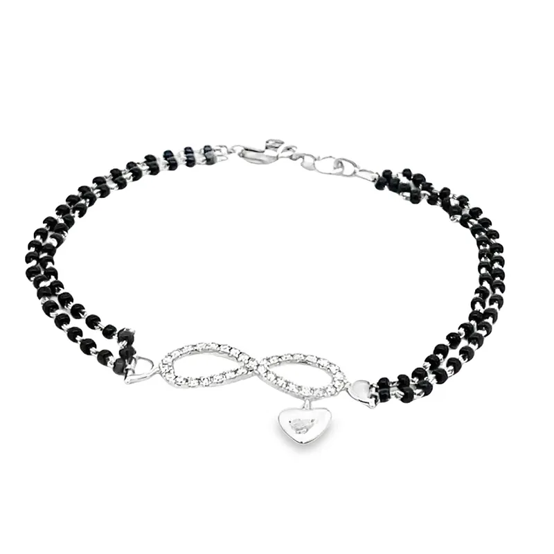 Infinity Bracelet in Black beads and 18K White Gold