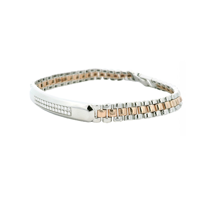 Men Bracelet in Platinum, 18K Rose Gold and Diamonds - Size 8.5