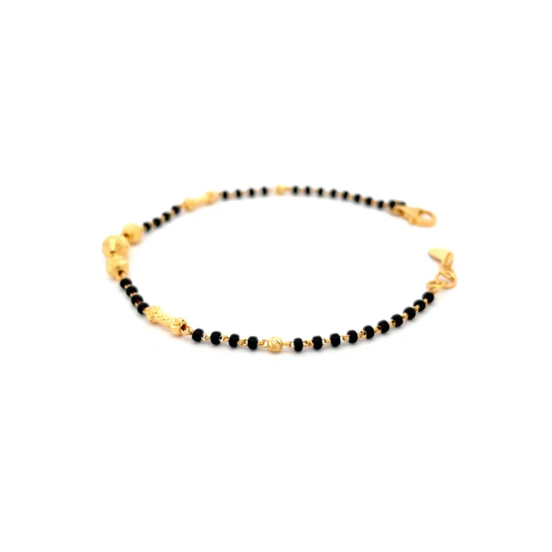 Elegant 22k Yellow Gold Bracelet with Black Beads, Size 7.5 Inch