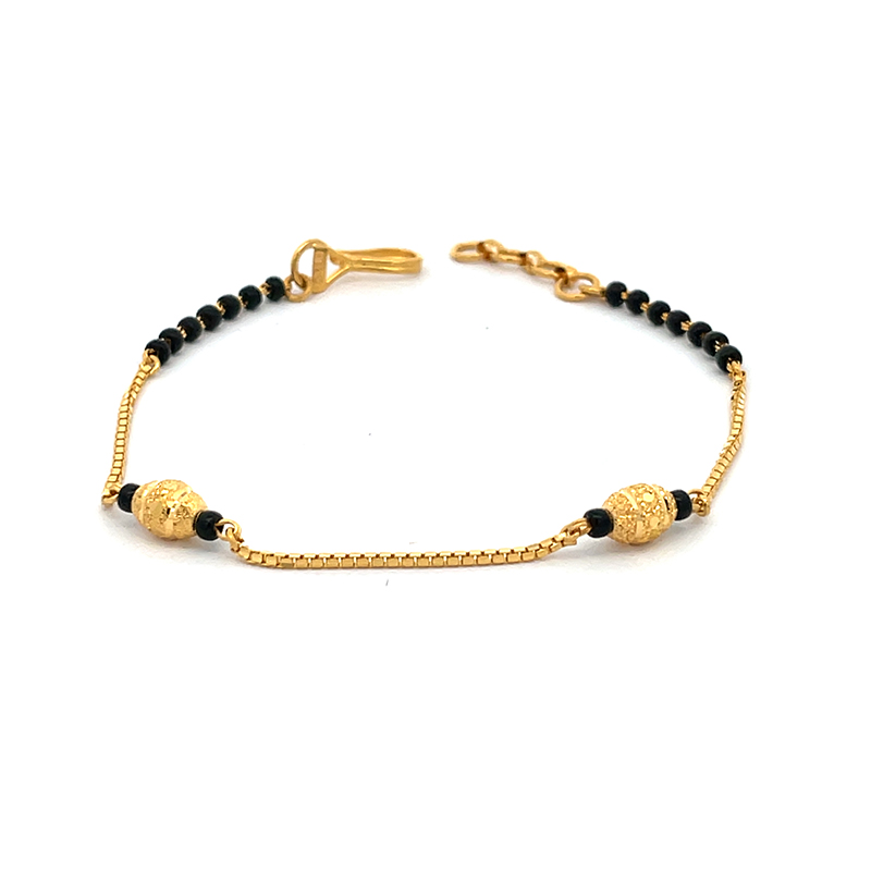 22K Yellow Gold Bracelet with Black Beads - 7.25 inches