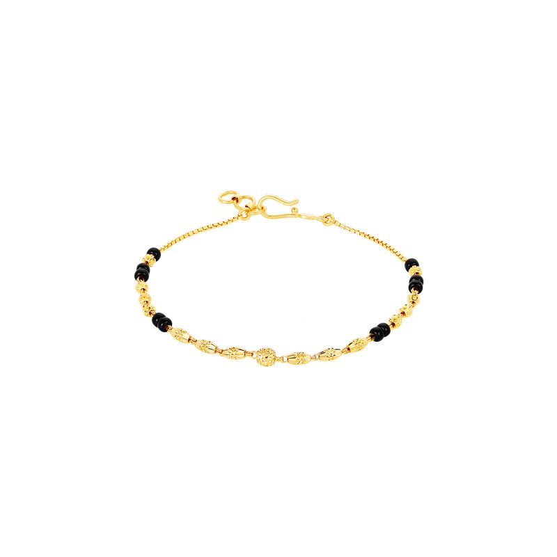 22K Yellow Gold and Black Beaded Chain Bracelet