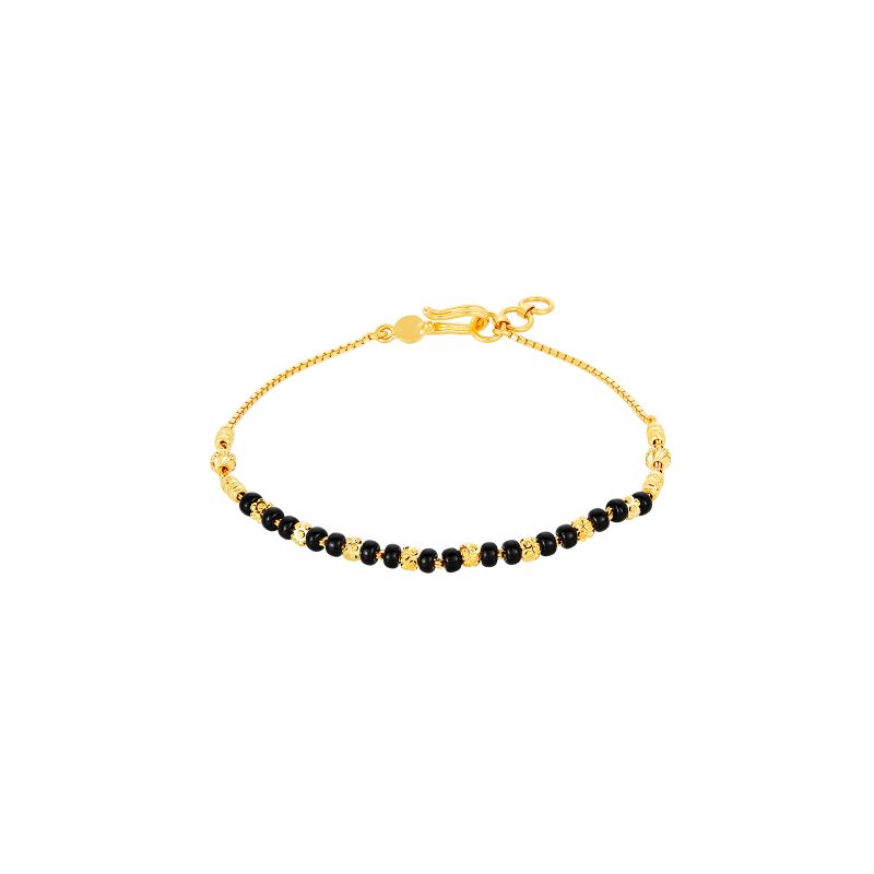 22K Yellow Gold and Black Beaded Ball Chain Bracelet