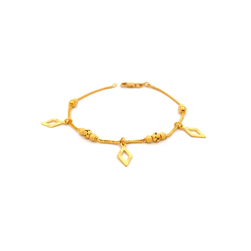 Elegant 22k Yellow Gold Charm Bracelet 7.3 Inch Lightweight and Beautiful