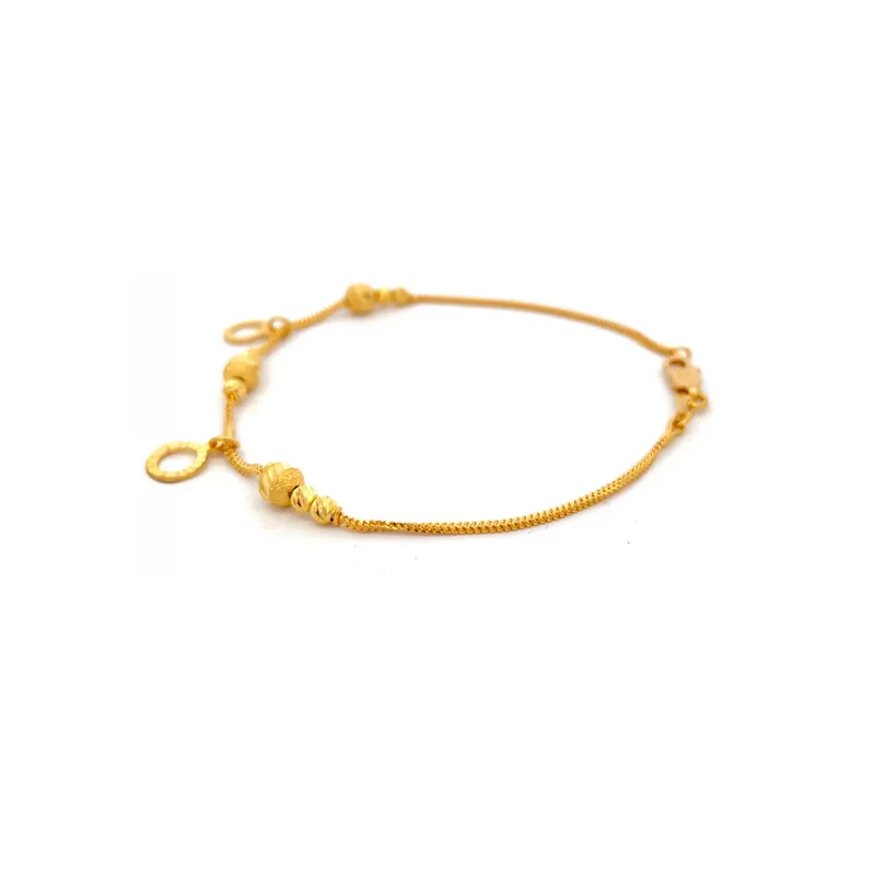 Elegant 22 Karat Yellow Gold Charm Bracelet 8 Inches Long with Secure Clasp