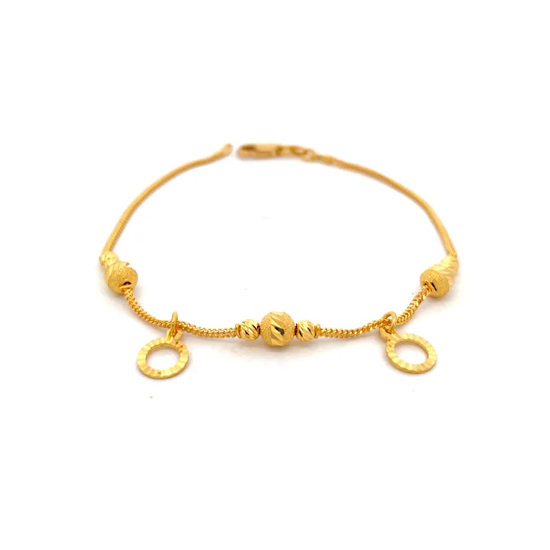 Elegant 22 Karat Yellow Gold Charm Bracelet 8 Inches Long with Secure Clasp