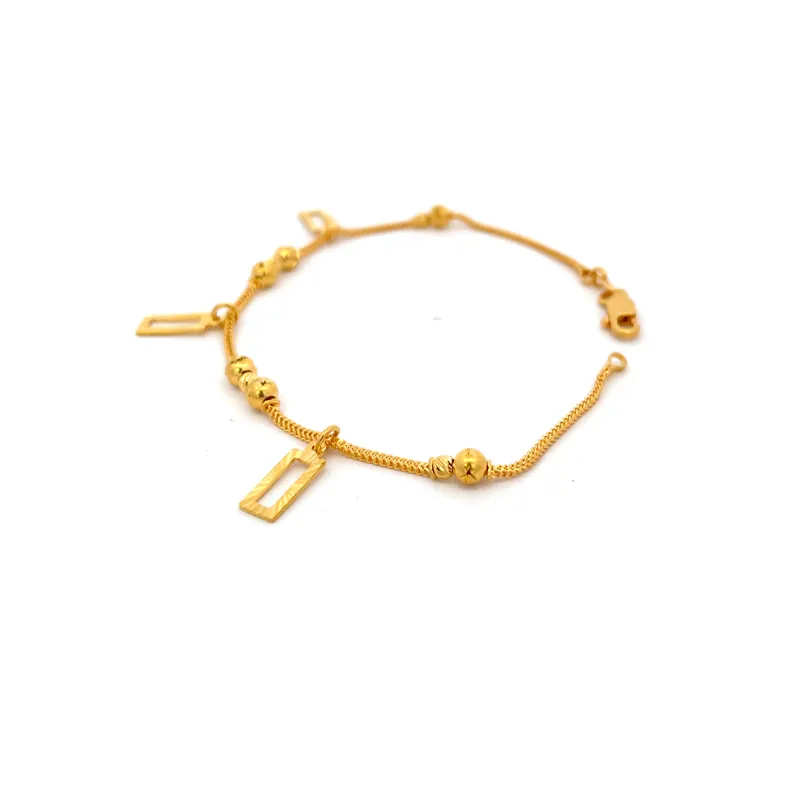 Elegant 22k Yellow Gold Charm Bracelet 7.4 Inch Everyday Wear Jewelry
