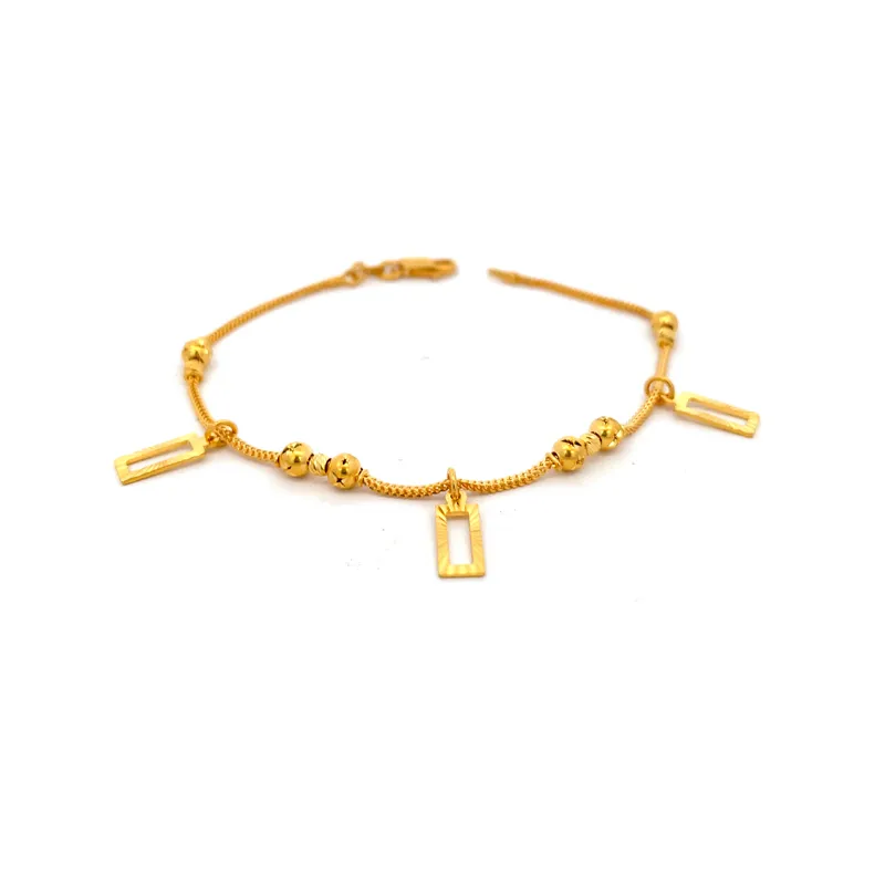 Elegant 22k Yellow Gold Charm Bracelet 7.4 Inch Everyday Wear Jewelry