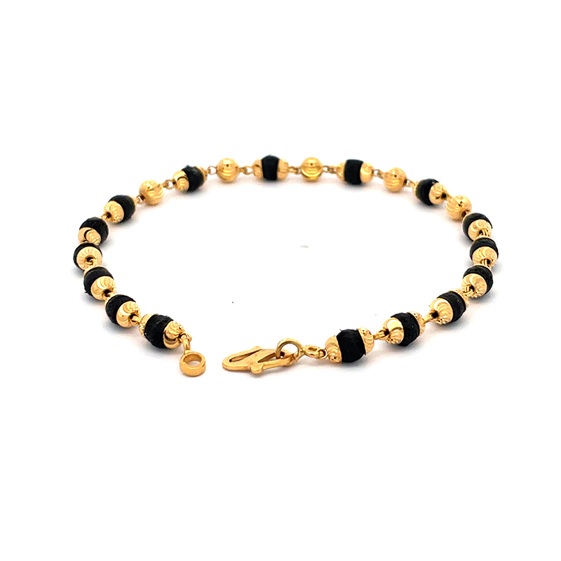 22K Yellow Gold Bracelet with Black Beads - 7.25 inches