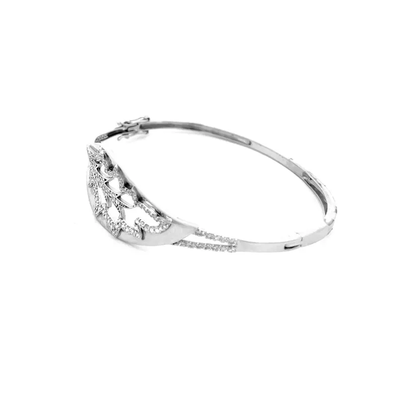 Openwork Leaf Bangle in 18k White Gold and CZ