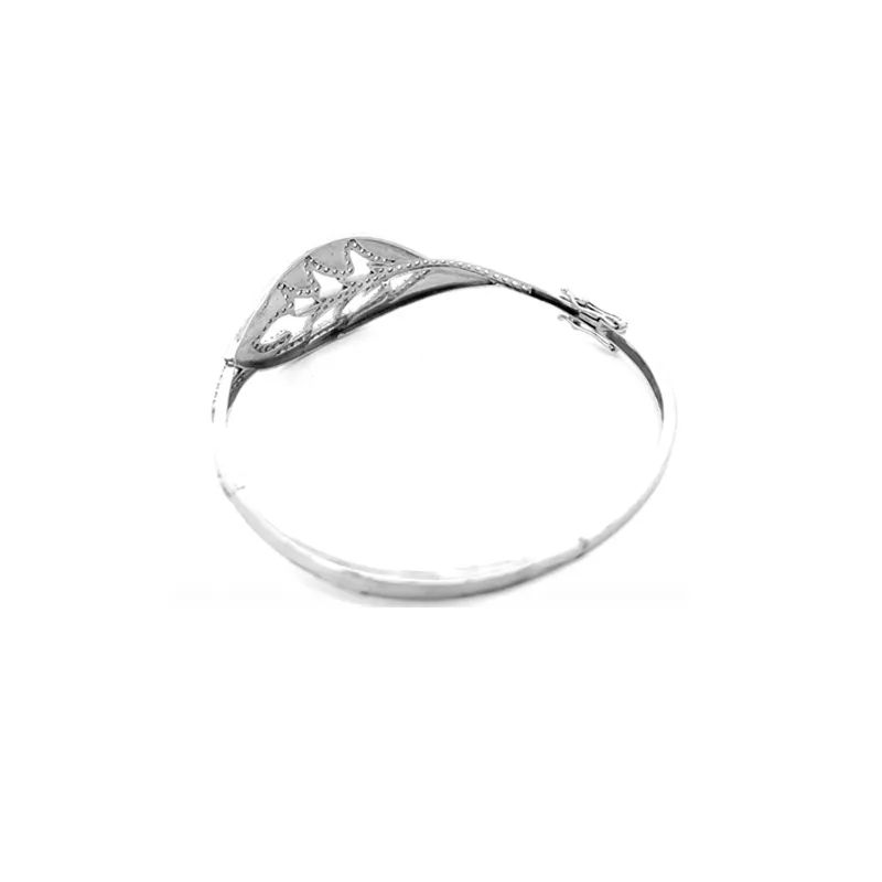 Openwork Leaf Bangle in 18k White Gold and CZ