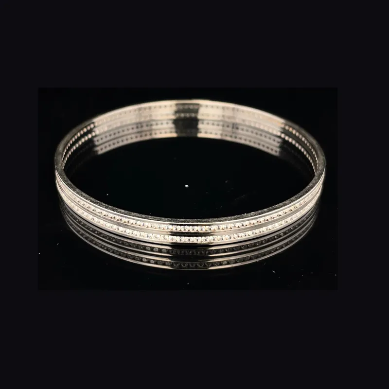 White Gold bangles with CZ - Set of 2, Size 2.6