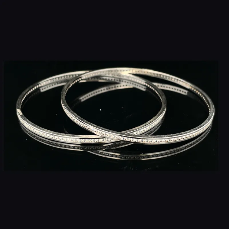 White Gold bangles with CZ - Set of 2, Size 2.6