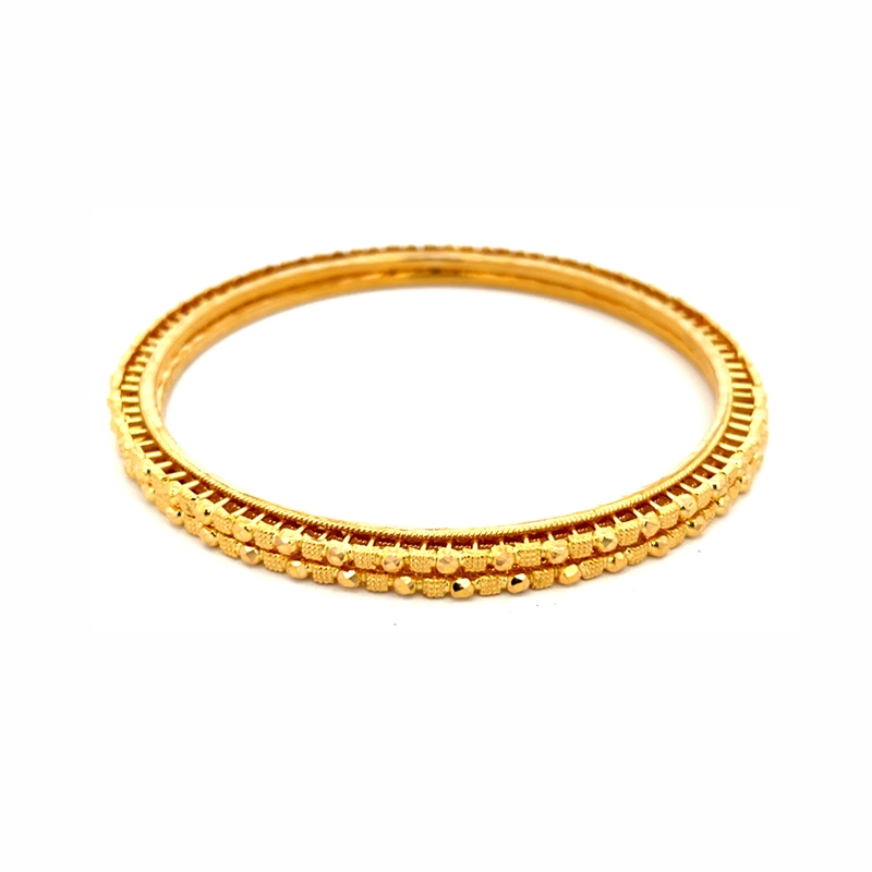 Beaded Thin Gold Bangles Set of 2, Size 2.6