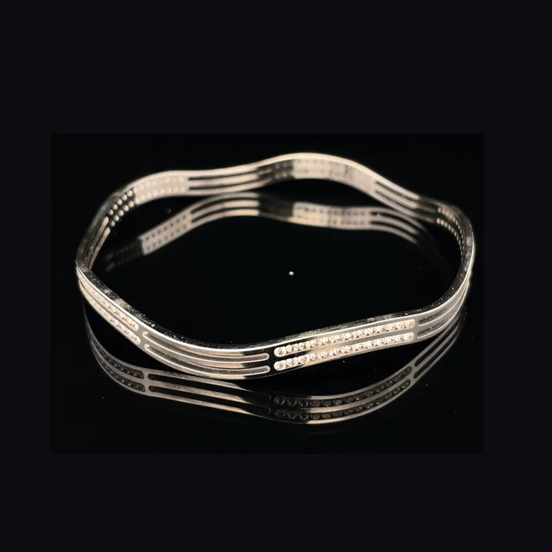White Gold bangles with CZ - Set of 2, Size 2.6