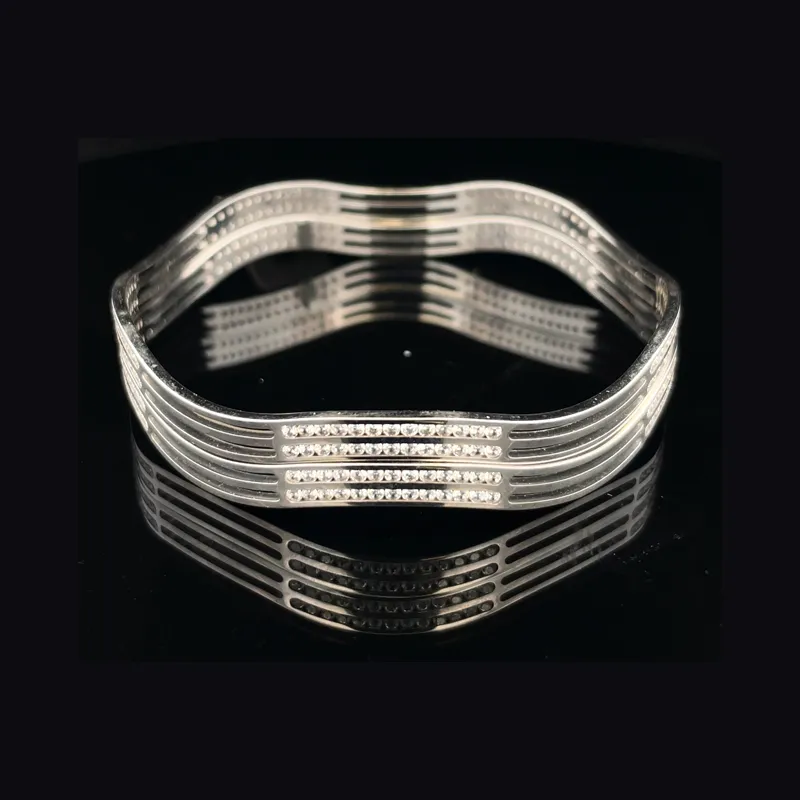 White Gold bangles with CZ - Set of 2, Size 2.6
