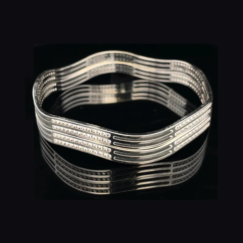 White Gold bangles with CZ - Set of 2, Size 2.6