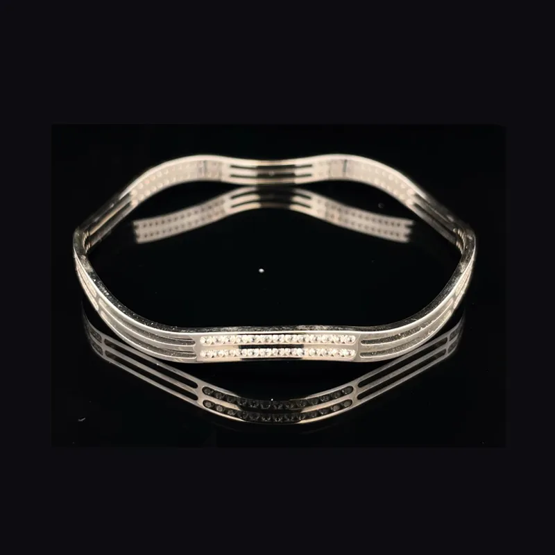White Gold bangles with CZ - Set of 6, Size 2.6