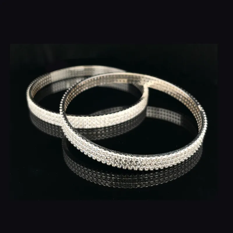 Elegant 18K White Gold bangles with CZ  - Set of 2, Size 2.4