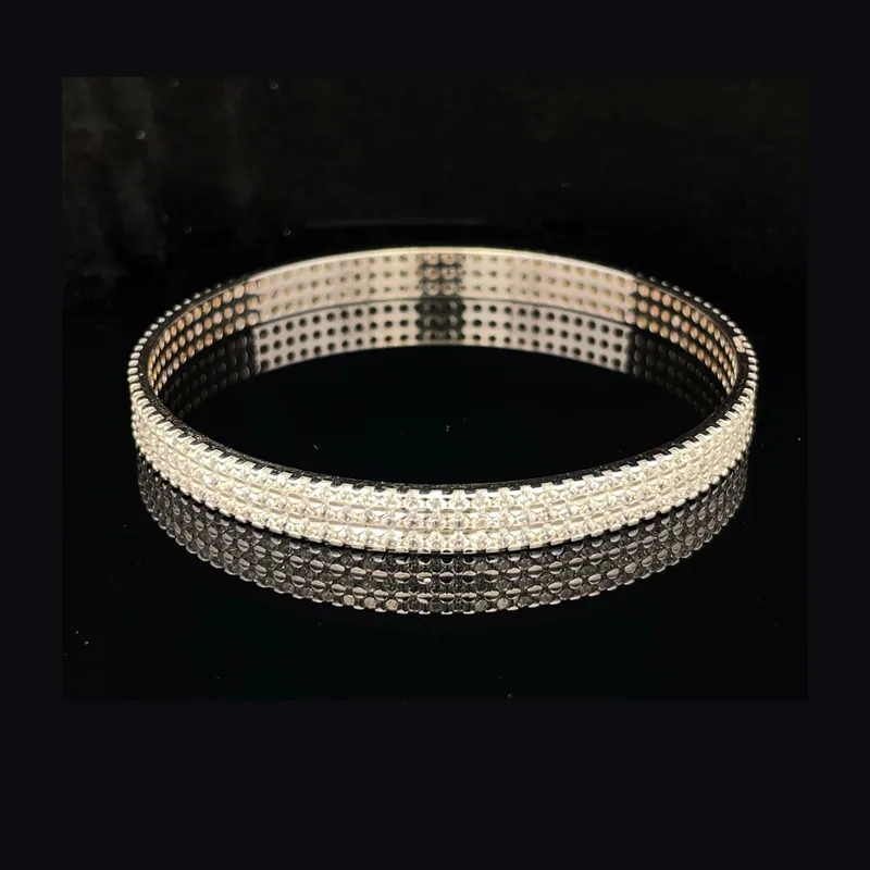 Elegant 18K White Gold bangles with CZ  - Set of 2, Size 2.4