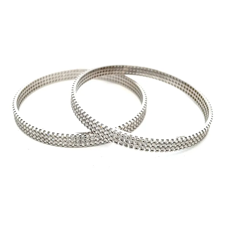 Elegant 18K White Gold bangles with CZ  - Set of 2, Size 2.4