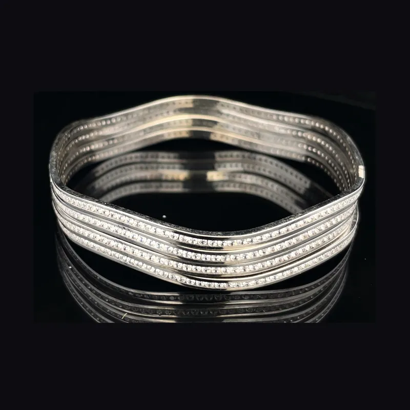 White Gold bangles with CZ - Set of 4, Size 2.6