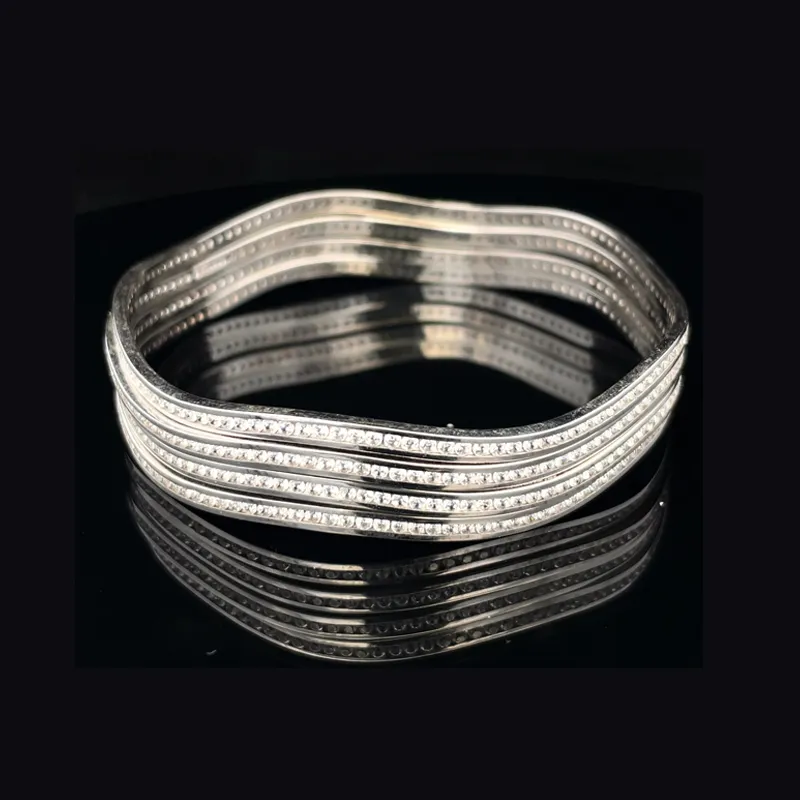 White Gold bangles with CZ - Set of 4, Size 2.6