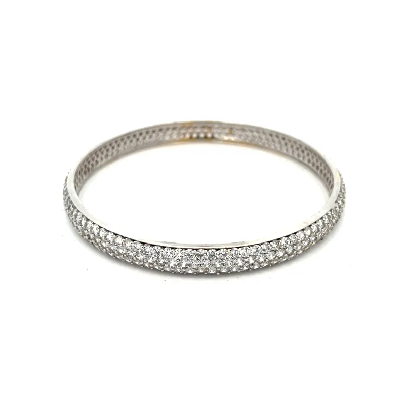 Elegant 18K White Gold bangles with CZ  - Set of 2, Size 2.6