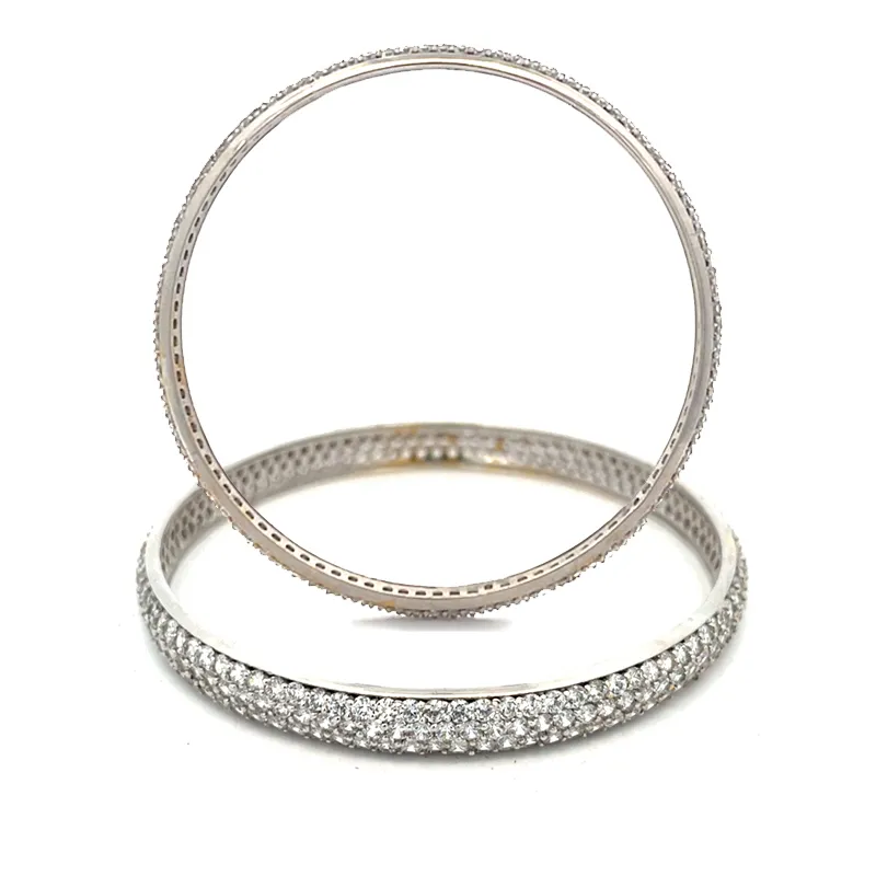 Elegant 18K White Gold bangles with CZ  - Set of 2, Size 2.6