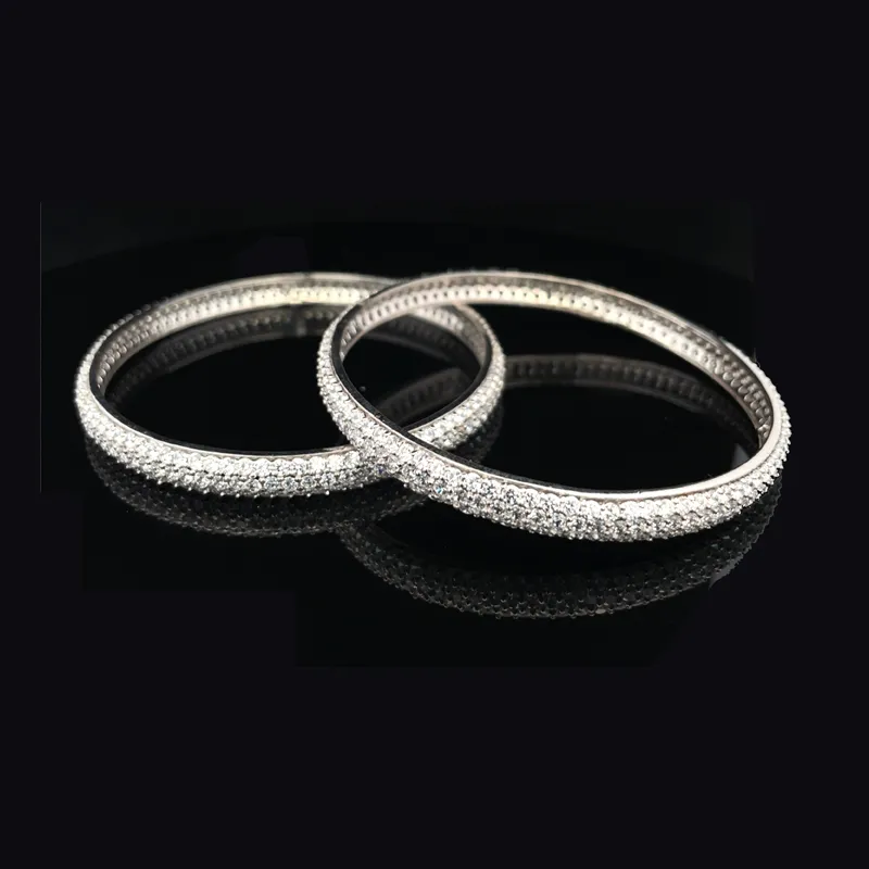 Elegant 18K White Gold bangles with CZ  - Set of 2, Size 2.6