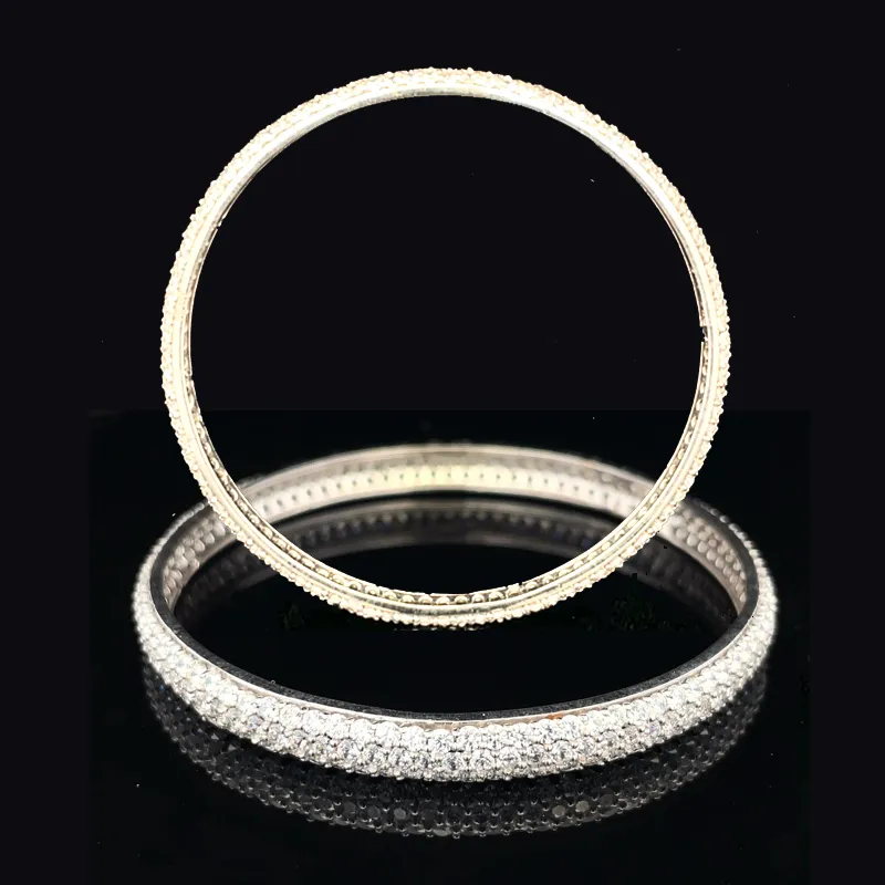 Elegant 18K White Gold bangles with CZ  - Set of 2, Size 2.6
