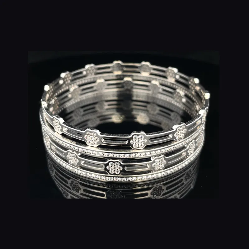 White Gold bangles with CZ - Set of 4
