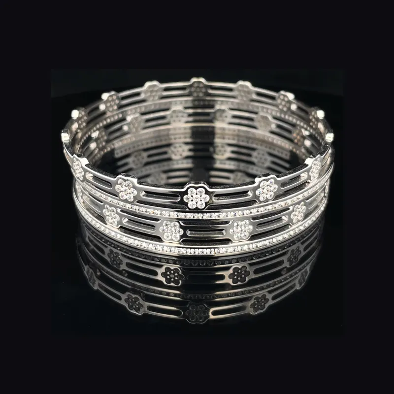 White Gold bangles with CZ - Set of 4