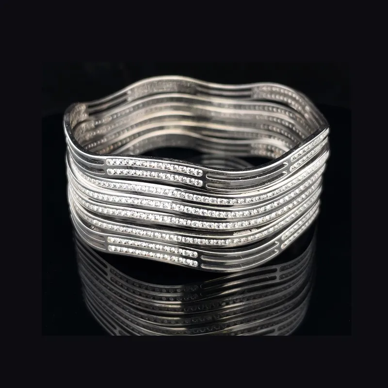 White Gold bangles with CZ - Set of 6, Size 2.6