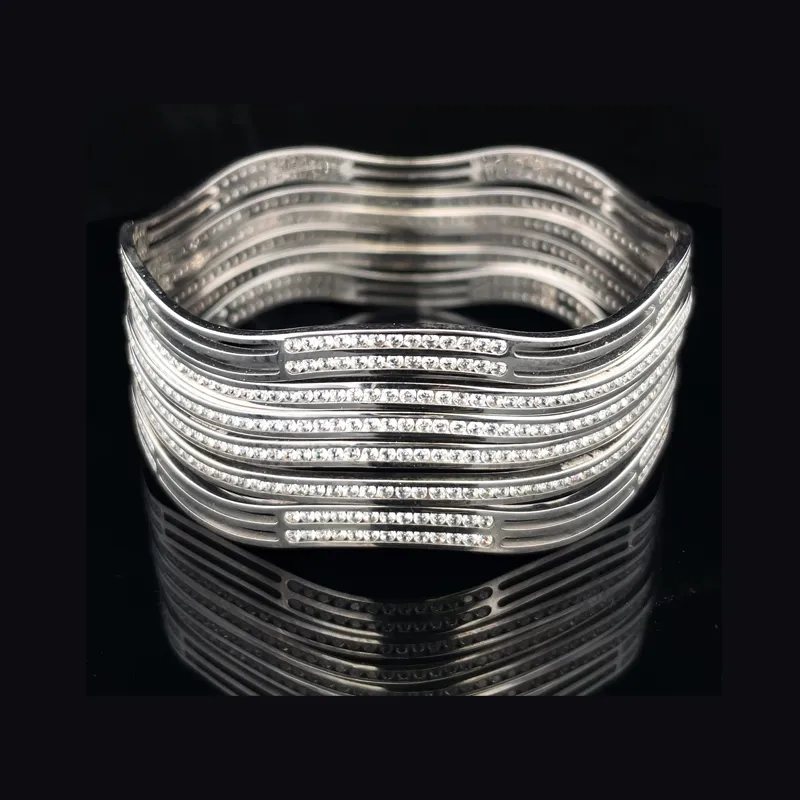 White Gold bangles with CZ - Set of 6, Size 2.6