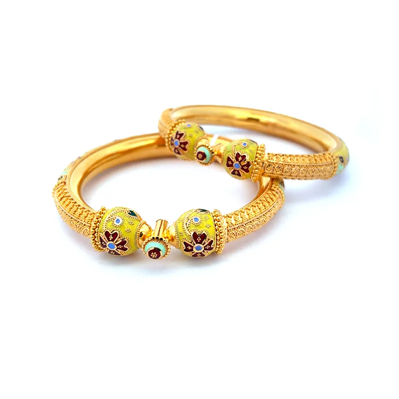 Elegant 22k yellow Gold Meenkari Bangle Set of Two for Women Size 2.5