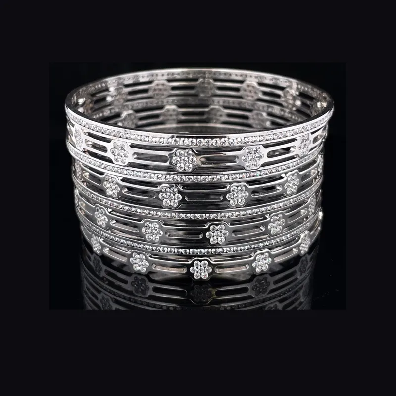 White Gold bangles with CZ - Set of 8, Size 2.6
